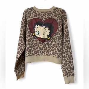 Betty Boop Leopard Heart Sweater - Brown & Maroon